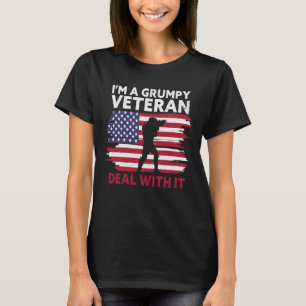 I m a grumpy veteran Deal with it USA Flag America T-Shirt
