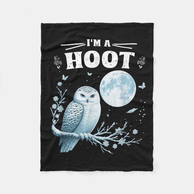 I’m A Hoot Snowy Owl Full Moon Night Sky Soky Magi Fleece Blanket (Front)