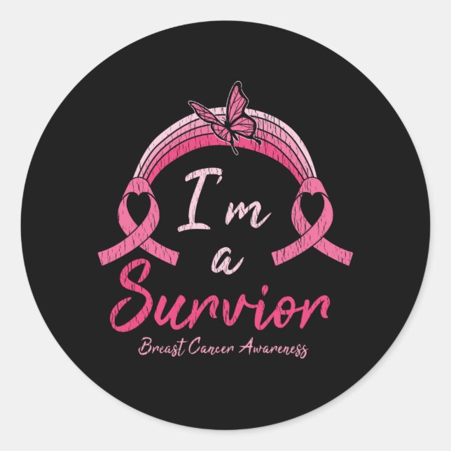 I’m A Survivor Warrior Breast Cancer Awareness Classic Round Sticker (Front)