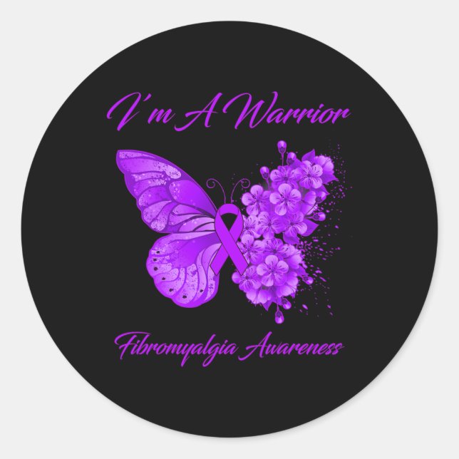 I’m A Warrior Fibromyalgia Awareness  Classic Round Sticker (Front)