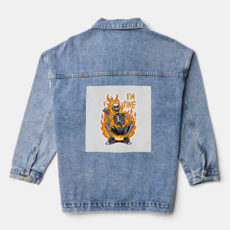 I’m Fine Skeleton on Fire Funny Sticker Illustrati Denim Jacket