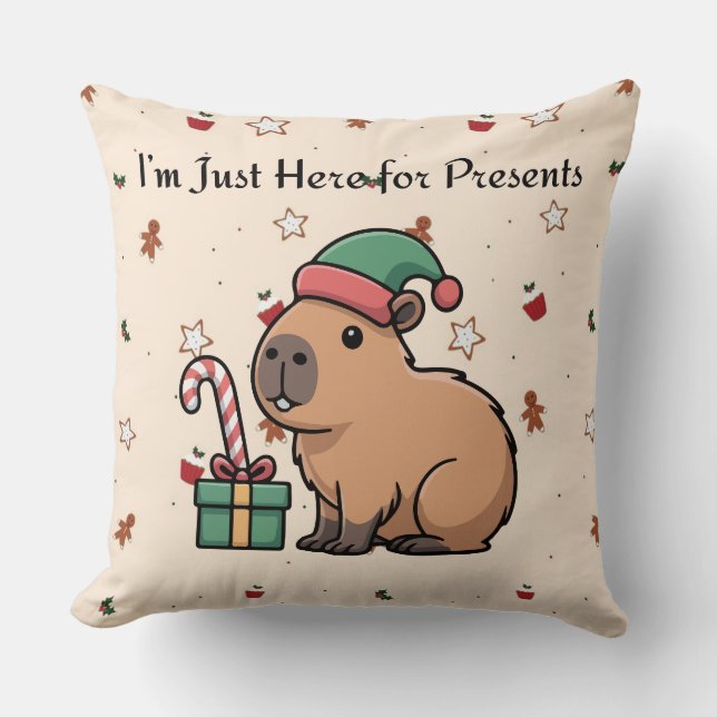 I’m Just Here for the Presents | Cute Capybara Chr Cushion (Front)
