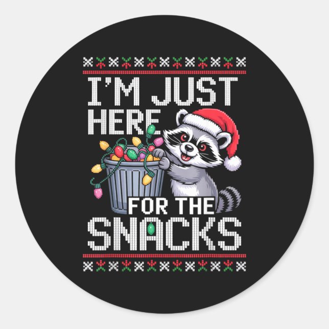 I’m Just Here For The Snacks Raccoon Christmas Ugl Classic Round Sticker (Front)