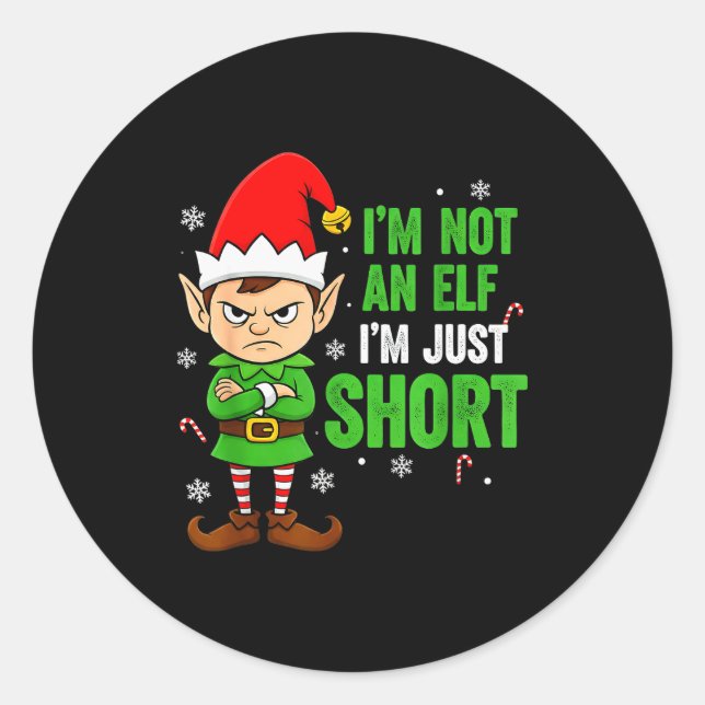 I’m Just Short Funny Elf Christmas  Classic Round Sticker (Front)