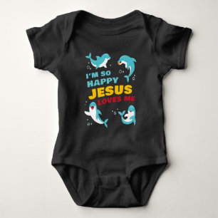 I’m So Happy Jesus Loves Me Kids Dolphin Christi Baby Bodysuit