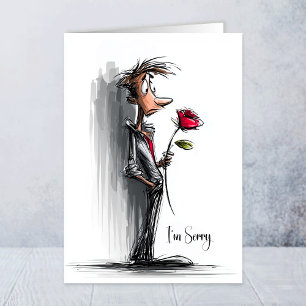 I’m Sorry Sad Man Holding Red Rose Card