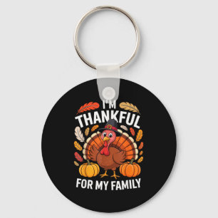 I’m Thankful For My Family Cute Turkey Thanksgivin Key Ring