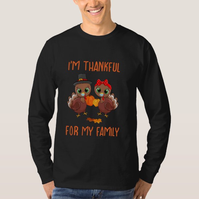 I M Thankful For My Family Funny Twins Turkey Than T-Shirt (Front)