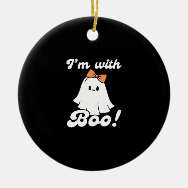 I’m With Boo Funny Retro Ceramic Tree Decoration (Front)