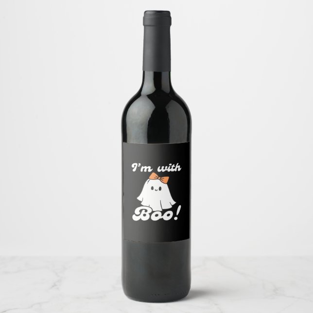 I’m With Boo Funny Retro Wine Label (Front)