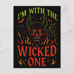 I’m With The Wicked One, Halloween costume Holiday Postcard