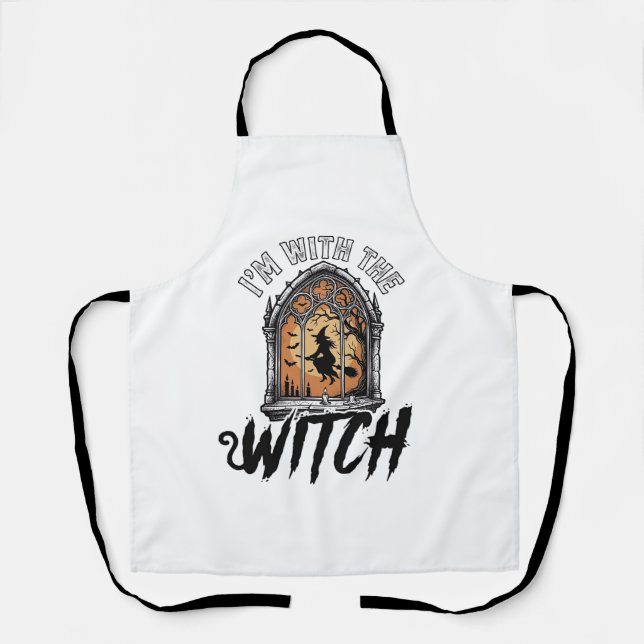 I’m With The Witch Vintage Halloween Apron (Front)