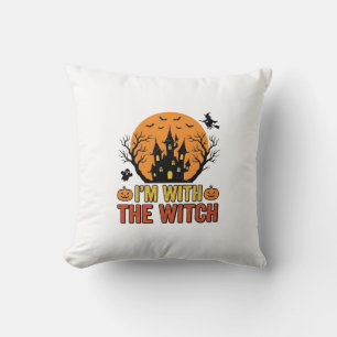 I’m With The Witch Vintage Halloween Castle Design Cushion