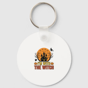 I’m With The Witch Vintage Halloween Castle Design Key Ring