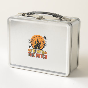 I’m With The Witch Vintage Halloween Castle Design Metal Lunch Box