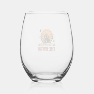 I’m With The Witch Vintage Halloween Castle Design Stemless Wine Glass