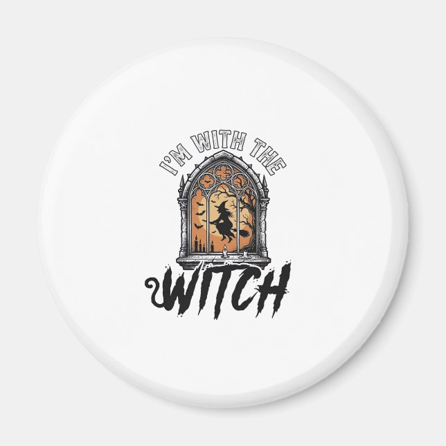 I’m With The Witch Vintage Halloween Magnet (Front)
