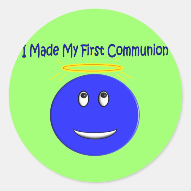 I Made My First Communion Blue Classic Round Sticker (Front)