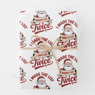 I Made The List Twice Naughty Christmas Santa Wrapping Paper Sheet