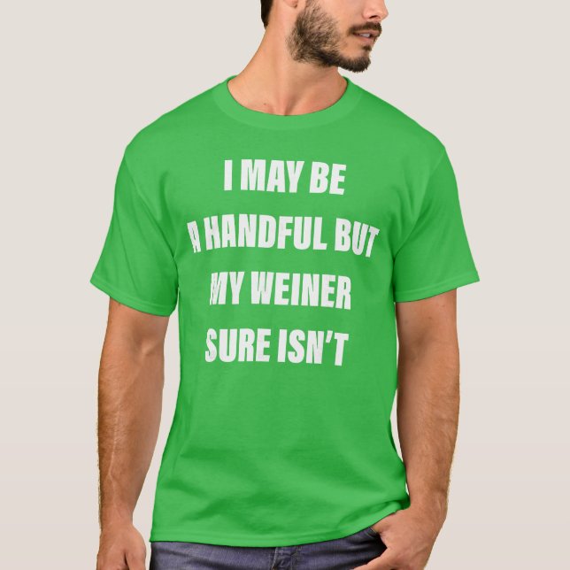 I May Be A Handful But My Weiner Sure Isnt friend T-Shirt (Front)