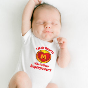 I Melt Hearts What's Your Superpower with Initial Baby Bodysuit