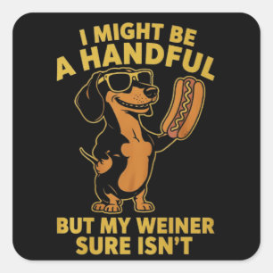I Might Be A Handful But My Weiner Sure Isn't Square Sticker