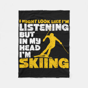 I Might Look Like I'm Listening Ski Funny Skiing L Fleece Blanket
