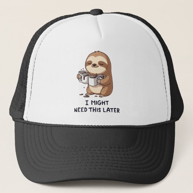 I Might Need Coffee Later - Lazy Sloth Humour Trucker Hat (Front)