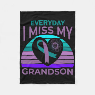 I Miss My Grandson Heart Suicide Awareness Grandma Fleece Blanket