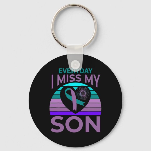 I Miss My Son Heart Sunflower Suicide Awareness Mo Key Ring (Front)