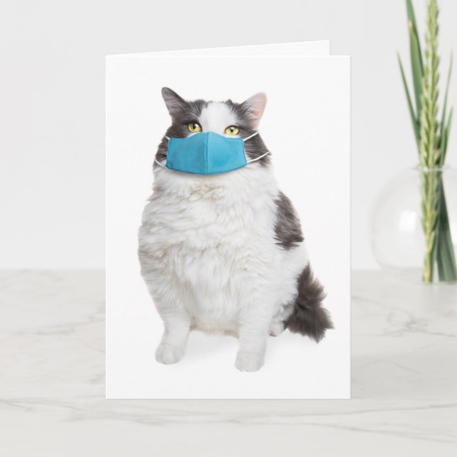 I Miss Seeing Your Face Fat Cat in Face Mask Holiday Card (Front)