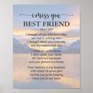 I Miss You Best Friend Poem Poster