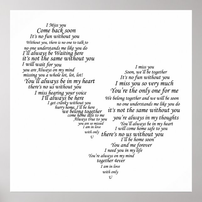 I Miss You - Broken Separated Heart Poster (Front)