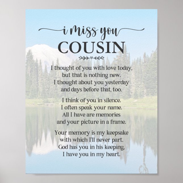 I Miss You Cousin Poem Poster (Front)