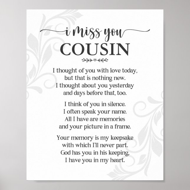 I Miss You Cousin Poem Poster (Front)