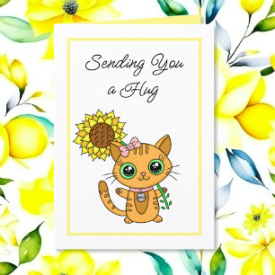 I Miss You Cute Cat and Sunflower Card