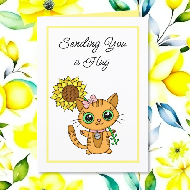 I Miss You | Cute Cat and Sunflower   Card (Creator Uploaded)