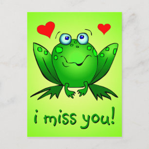 I Miss You Cute Green Frog Hearts Postcard