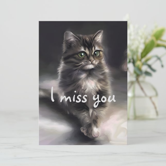 I miss you grey cat  holiday card (Standing Front)
