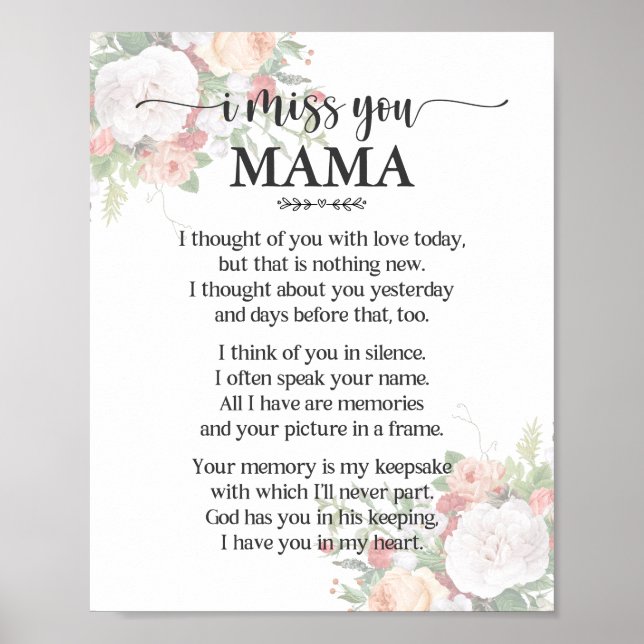 I Miss You Mama Poem Poster (Front)