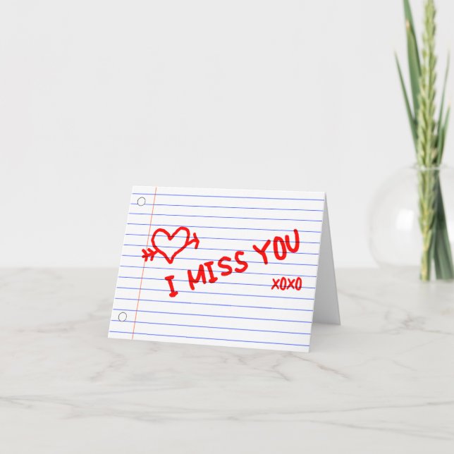 i miss you : notebook paper card (Front)