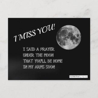 I Miss You Poem: Prayer Under the Moon Postcard