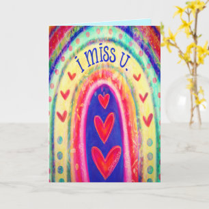 I Miss You Rainbow Colourful Hearts Cheerful Card