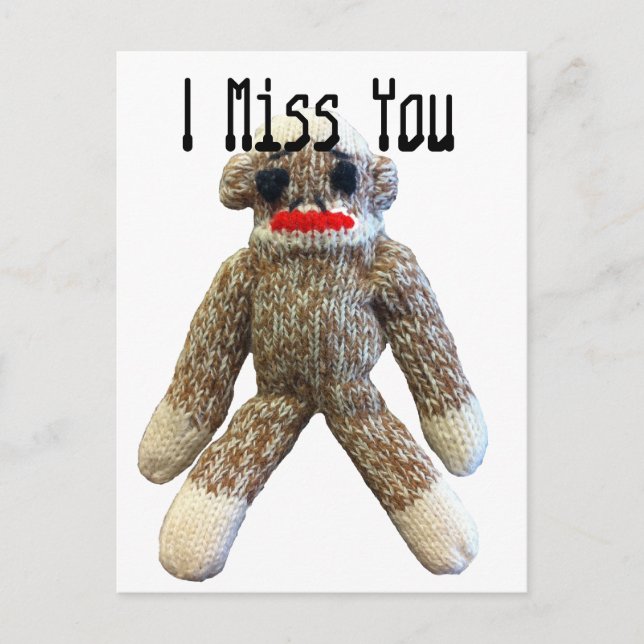 I Miss You Sock Monkey Postcard (Front)