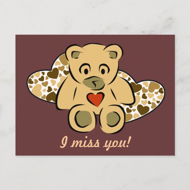 "I miss you!" Teddy Bear Postcard (Front)