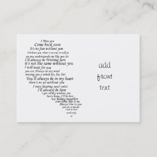 I Miss You  Text in Half of Heart Business Card