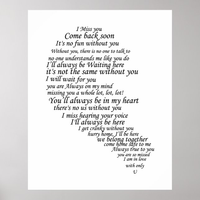 I Miss You  Text in Half of Heart Poster (Front)