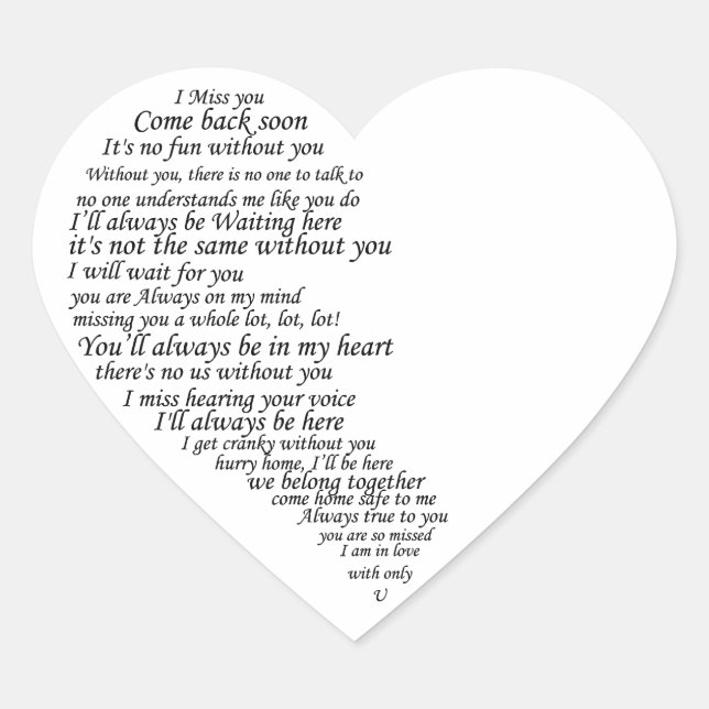 I Miss You  Text in Half of Heart Sticker (Front)