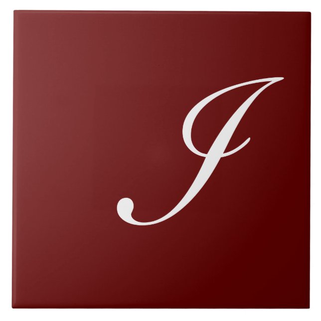 I Monogram Initial White on Maroon Tile (Front)