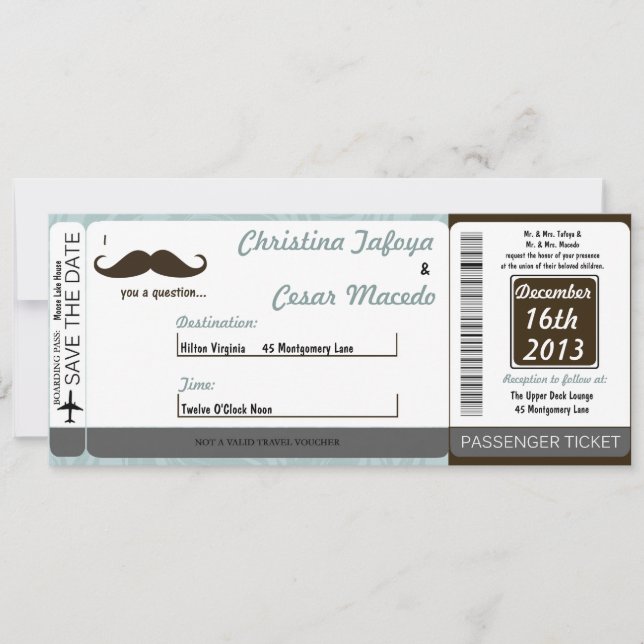 I Moustache You Boarding Pass Wedding Invitation (Front)